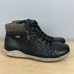 Remonte Women’s Size 37 / 6-6.5 Liv 73 Black Leather Ankle Boots Side Zip Cuff